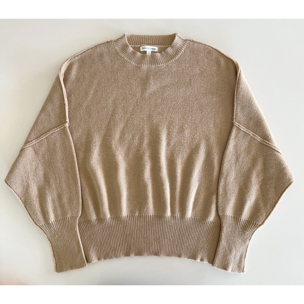 Newbury Kustom Tan Long Sleeve Knit Sweater Women's Size S Cropped Crew Neck